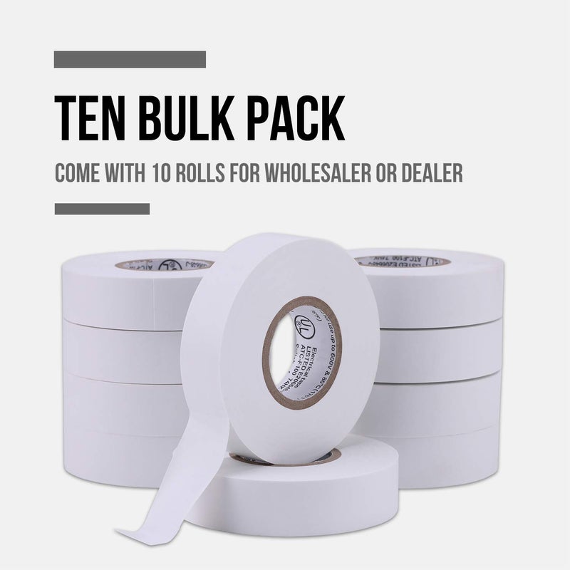 Lichamp شريط كهربائي أبيض ليتشامب 10 عبوات مقاوم للماء، 3/4 بوصة × 66 قدم، شريط كهربائي عالي الجودة مدرج في UL/CSA، شريط فائق الفينيل لتحمل درجات الحرارة العالية - Image 5